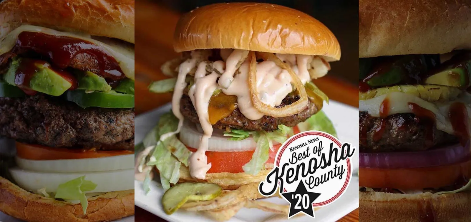 A Capt. Mike's burger with the Best of Kenosha County award badge